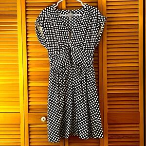 Elegant Black and White Polka Dot Midi Dress